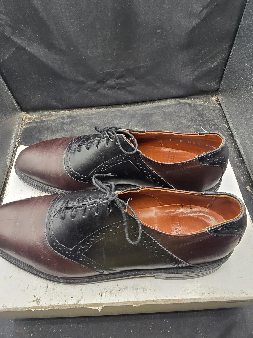 Alden Black and Burgundy Two-Tone Leather Oxfords